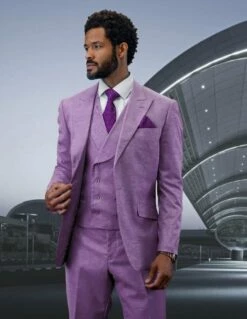 Statement Men's 100% Wool 3 Piece Suit - Light Texture 14 Statement Men's 100% Wool 3 Piece Suit - Light Texture -Empire Shop rima lavender