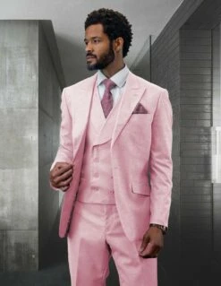 Statement Men's 100% Wool 3 Piece Suit - Light Texture 16 Statement Men's 100% Wool 3 Piece Suit - Light Texture -Empire Shop rima pink