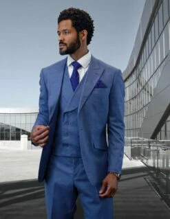 Statement Men's 100% Wool 3 Piece Suit - Light Texture 19 Statement Men's 100% Wool 3 Piece Suit - Light Texture -Empire Shop rima steel blue