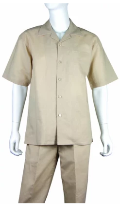 Rizzo Men's 2 Piece Linen And Cotton Walking Suit - Solid Color 14 Rizzo Men's 2 Piece Linen And Cotton Walking Suit - Solid Color -Empire Shop rmso1 khaki