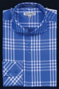 Daniel Ellissa Men's Fashion Dress Shirt - Checker Pattern -Empire Shop royal 1 1
