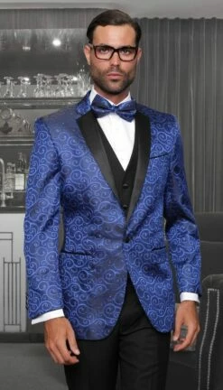 Statement Men's 3 Piece Modern Fit Suit - Studded Swirl Design -Empire Shop royal 1 7