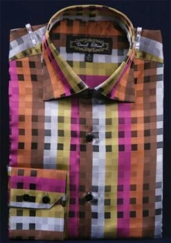 Daniel Ellissa Men's Fashion Dress Shirt - Squares And Stripes -Empire Shop rust 7 1