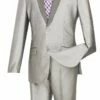 Vinci Men's 2 Pc Sharkskin Slim Fit Suit - Trimmed Shawl Collar -Empire Shop s2ps 1 gray