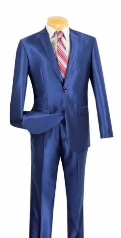 Vinci Men's 2 Piece Slim Fit Suit - Fashion Sharkskin -Empire Shop s2rk 5 blue en