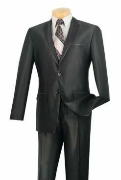 Vinci Men's 2 Piece Slim Fit Suit - Ultra Smooth Sharkskin