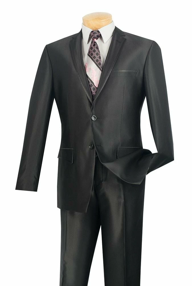 Vinci Men's 2 Piece Slim Fit Suit - Ultra Smooth Sharkskin 3 Vinci Men's 2 Piece Slim Fit Suit - Ultra Smooth Sharkskin