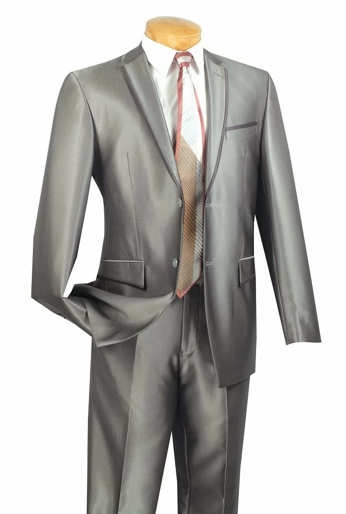 Vinci Men's 2 Piece Slim Fit Suit - Ultra Smooth Sharkskin 7 Vinci Men's 2 Piece Slim Fit Suit - Ultra Smooth Sharkskin - Image 5
