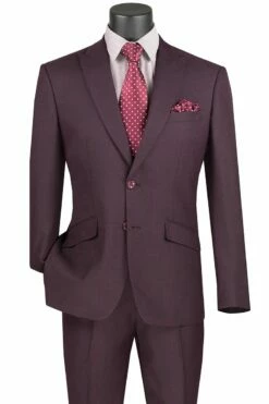Vinci Men's 2 Piece Slim Fit Suit - Accented Windowpane 9 Vinci Men's 2 Piece Slim Fit Suit - Accented Windowpane -Empire Shop s2rw 1 burgundy web