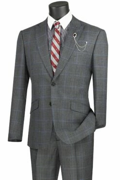Vinci Men's 2 Piece Slim Fit Suit - Accented Windowpane 10 Vinci Men's 2 Piece Slim Fit Suit - Accented Windowpane -Empire Shop s2rw 1 charcoal web