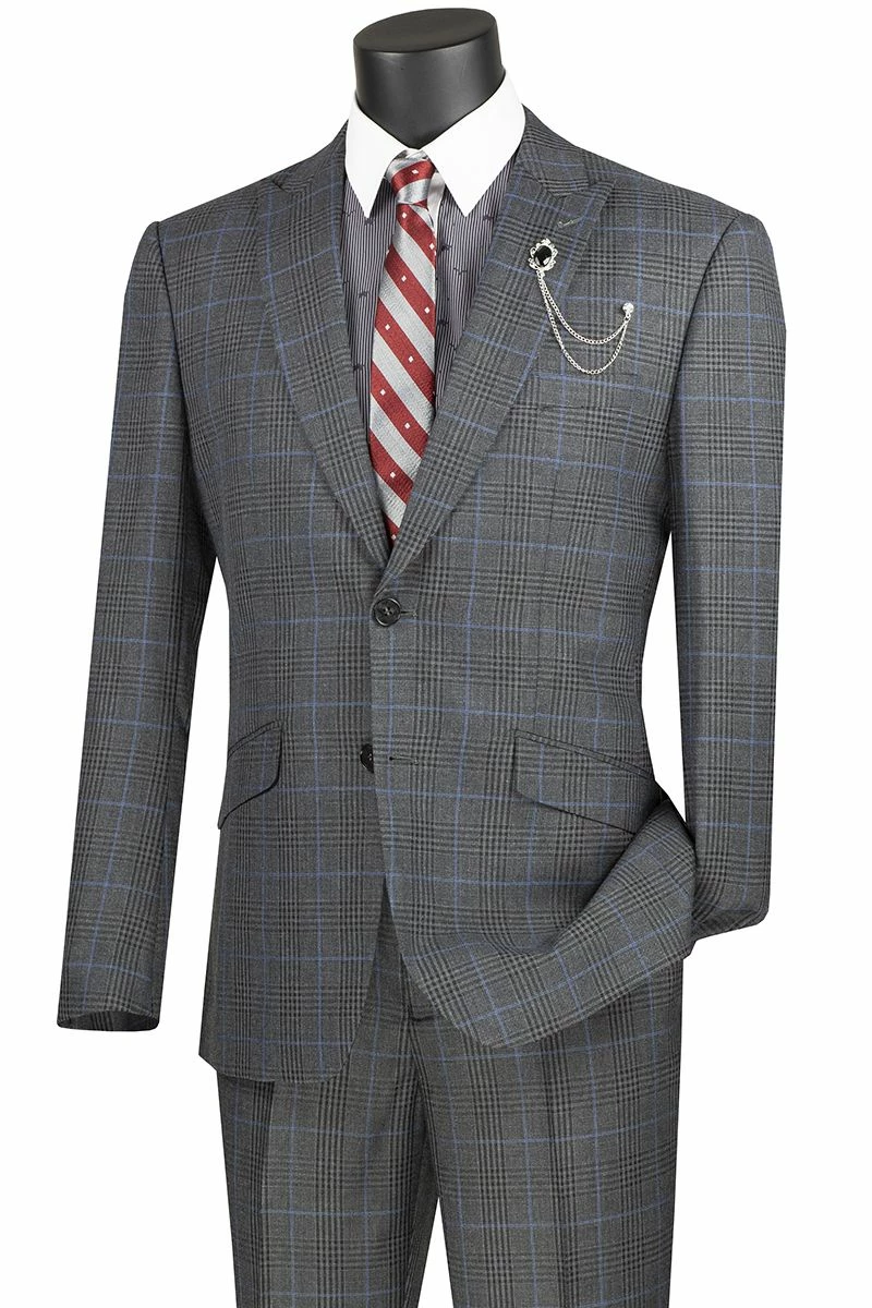 Vinci Men's 2 Piece Slim Fit Suit - Accented Windowpane 6 Vinci Men's 2 Piece Slim Fit Suit - Accented Windowpane - Image 4