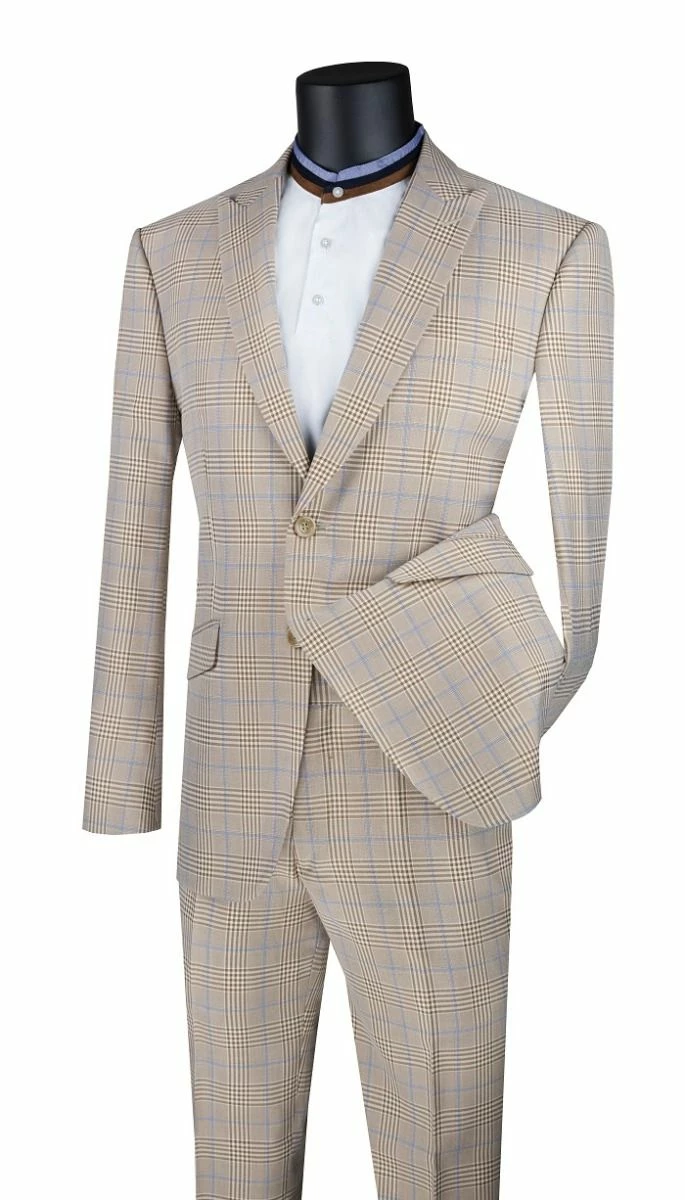 Vinci Men's 2 Piece Slim Fit Suit - Accented Windowpane 3 Vinci Men's 2 Piece Slim Fit Suit - Accented Windowpane