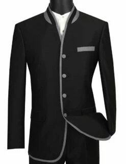 Vinci Men's 2 Piece Slim Fit Nehru Suit - Sharkskin -Empire Shop s4ht 1 black 1