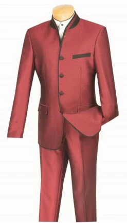 Vinci Men's 2 Piece Slim Fit Nehru Suit - Sharkskin -Empire Shop s4ht 1 wine