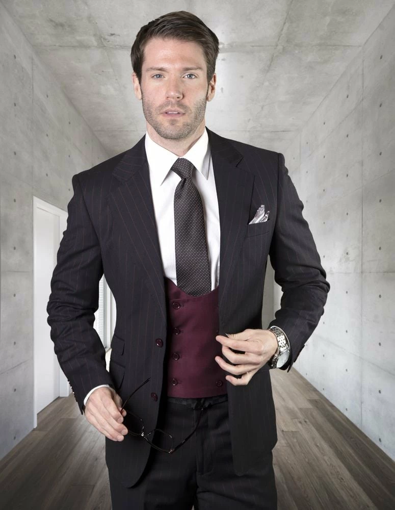 Statement Men's 100% Wool 3 Piece Suit - Deep U Vest 3 Statement Men's 100% Wool 3 Piece Suit - Deep U Vest