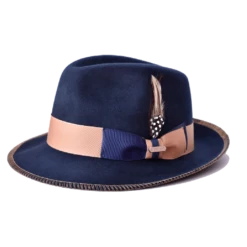 Steven Land Men's 100% Wool Fedora Hat - Accented Trim -Empire Shop savnavy
