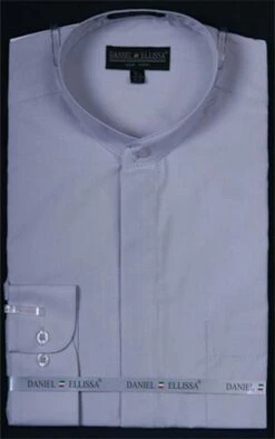 Daniel Ellissa Men's Banded Collar Dress Shirt - Solid Color -Empire Shop silver 7