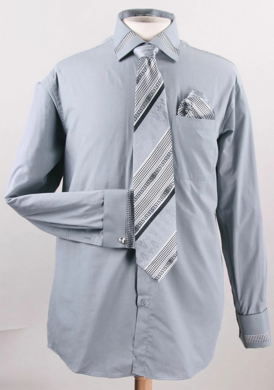 Fratello Men's French Cuff Dress Shirt Set - Houndstooth Patch 6 Fratello Men's French Cuff Dress Shirt Set - Houndstooth Patch - Image 4