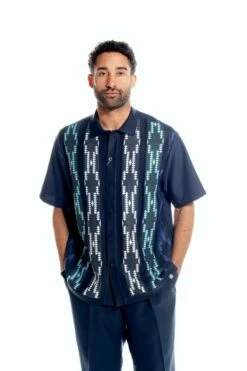 Silversilk Men's 2 Piece Short Sleeve Walking Suit - Chain Pattern -Empire Shop silversilk 3126 navy set