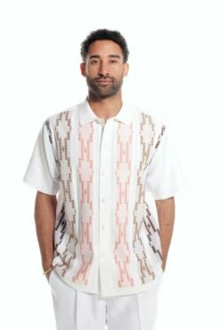 Silversilk Men's 2 Piece Short Sleeve Walking Suit - Chain Pattern -Empire Shop silversilk 3126 white set