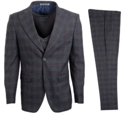 Stacy Adams Men's 3 Piece Executive Slim Suit - Glen Plaid