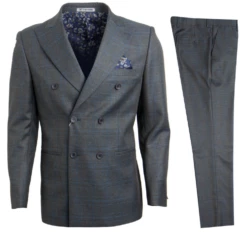 Stacy Adams Men's 3 Piece Double Breasted Suit - Glen Check