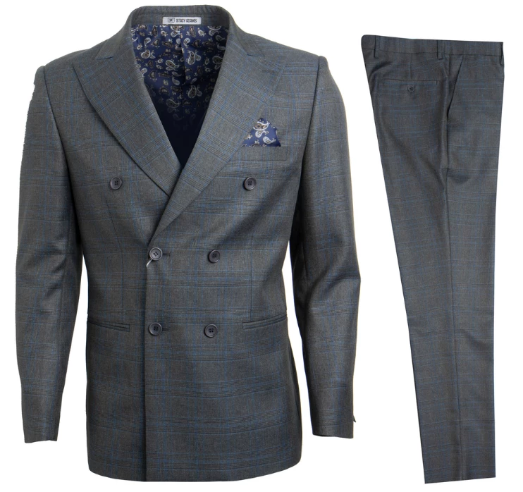 Stacy Adams Men's 3 Piece Double Breasted Suit - Glen Check 3 Stacy Adams Men's 3 Piece Double Breasted Suit - Glen Check