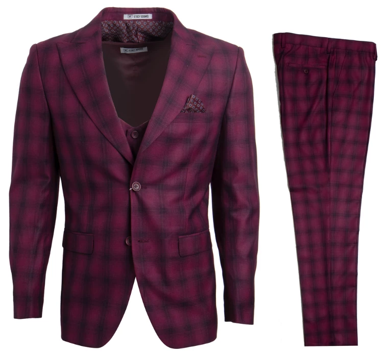 Stacy Adams Men's 3 Piece Executive Slim Suit - Windowpane 4 Stacy Adams Men's 3 Piece Executive Slim Suit - Windowpane - Image 2