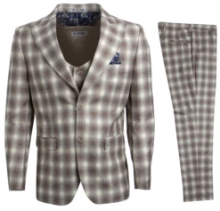 Stacy Adams Men's 3 Piece Executive Slim Suit - Windowpane 8 Stacy Adams Men's 3 Piece Executive Slim Suit - Windowpane -Empire Shop sm107h 01