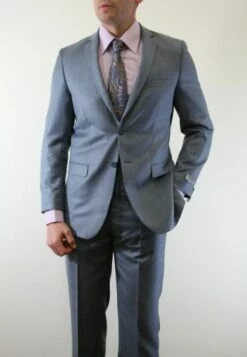 Tazio Men's 2 Piece Slim Fit Suit - Modern Cut Silky Sharkskin -Empire Shop smoky blue