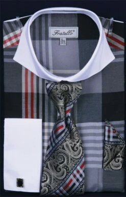 Fratello Men's French Cuff Dress Shirt Set - Colorful Multi Checker 26 Fratello Men's French Cuff Dress Shirt Set - Colorful Multi Checker -Empire Shop softbutter 1