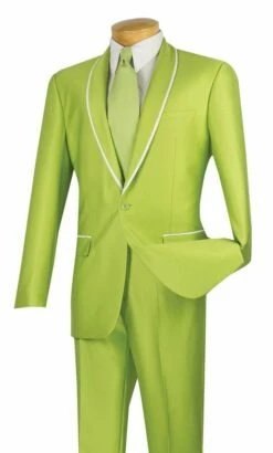 Vinci Men's Sharkskin Slim Fit Suit - Trimmed Shawl Lapel -Empire Shop ssh 1 apple green 1