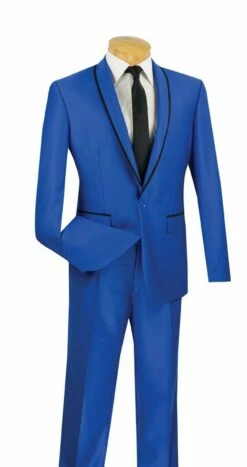 Vinci Men's Sharkskin Slim Fit Suit - Trimmed Shawl Lapel -Empire Shop ssh 1 roayl en