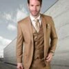 Statement Men's 100% Wool 3 Piece Suit - High Fashion -Empire Shop stzv 100 caramel