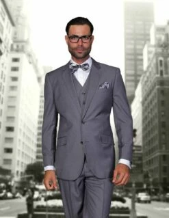 Statement Men's 100% Wool 3 Piece Suit - Tailored Fit -Empire Shop stzv 100 charcoal
