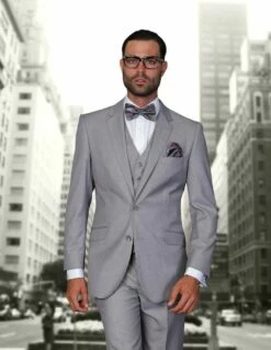 Statement Men's 100% Wool 3 Piece Suit - Tailored Fit -Empire Shop stzv 100 grey