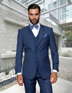 Statement Men's 100% Wool 3 Piece Suit - Tailored Fit -Empire Shop stzv 100 indigo