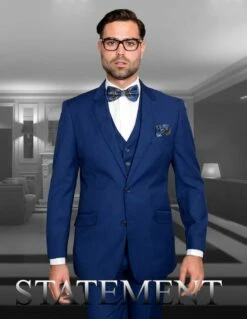 Statement Men's 100% Wool 3 Piece Suit - Tailored Fit -Empire Shop stzv 100 sapphire