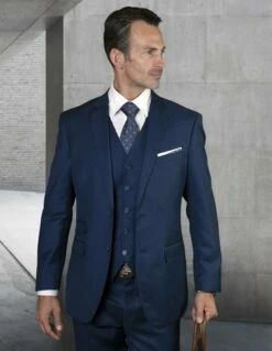 Statement Men's 3 Piece 100% Wool Suit - Tailored Fit -Empire Shop stzv 101 sapphire