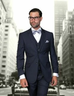 Statement Men's 100% Wool 3 Piece Suit - Extra Long Sizes -Empire Shop stzv 102xl navy 2 24