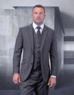 Statement Men's 100% Wool 3 Piece Suit - Sleek Plaid