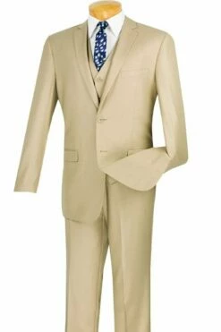 Vinci Men's 3 Piece Slim Fit Executive Style Suit - Flat Front Pants