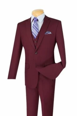 Vinci Men's 3 Piece Slim Fit Executive Style Suit - Flat Front Pants 23 Vinci Men's 3 Piece Slim Fit Executive Style Suit - Flat Front Pants -Empire Shop sv2900 burgundy