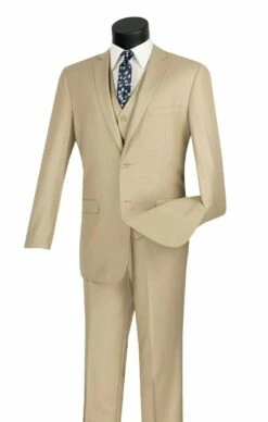 Vinci Men's 3 Piece Slim Fit Executive Style Suit - With Flat Front Pants