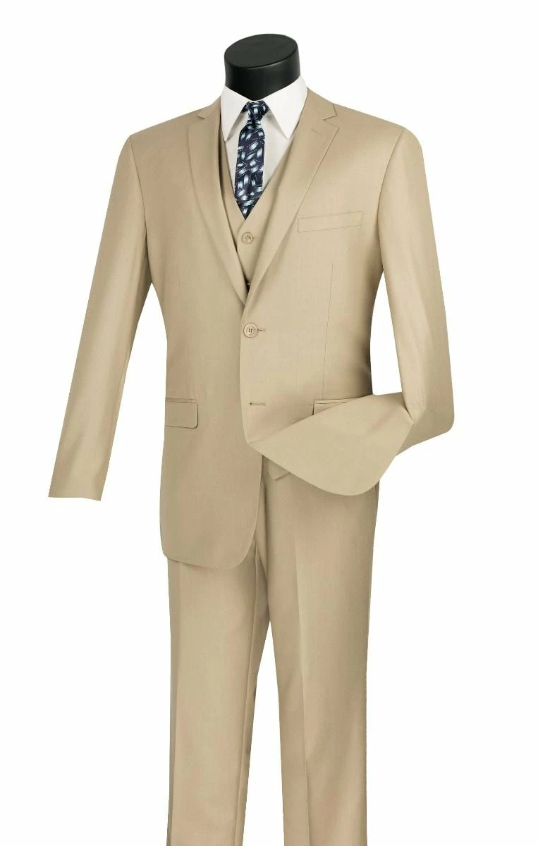 Vinci Men's 3 Piece Slim Fit Executive Style Suit - With Flat Front Pants 3 Vinci Men's 3 Piece Slim Fit Executive Style Suit - With Flat Front Pants