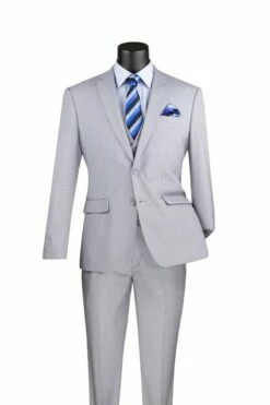 Vinci Men's 3 Piece Slim Fit Executive Style Suit - With Flat Front Pants 7 Vinci Men's 3 Piece Slim Fit Executive Style Suit - With Flat Front Pants -Empire Shop sv2900 light gray 3 1