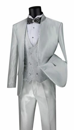 Vinci Men's 3 Piece Sharkskin Slim Fit Suit - Paisley Vest -Empire Shop sv2ht 2 silver 1