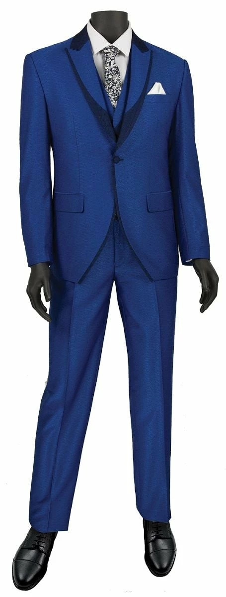 Vinci Men's 3 Piece Wool Feel Slim Fit Suit - Fashion Accents 3 Vinci Men's 3 Piece Wool Feel Slim Fit Suit - Fashion Accents