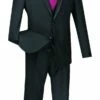 Vinci Men's 3 Piece Wool Feel Slim Fit Suit - Lapel Accent -Empire Shop sv2t 8 black