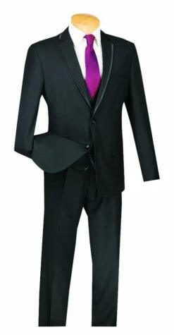 Vinci Men's 3 Piece Wool Feel Slim Fit Suit - Lapel Accent